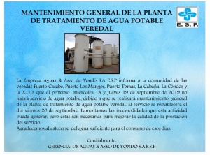 MANTENIMIENTO GENERAL DE LA PLANTA DE TRATAMIENTO DE AGUA POTABLE VEREDAL